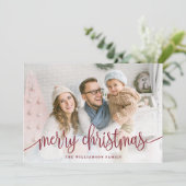 Cartes Pour Fêtes Annuelles Élégant Script photo pleine Joyeux Noël Rouge (Debout devant)