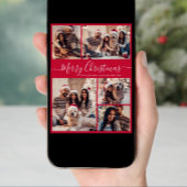 Cartes Pour Fêtes Annuelles Élégant Script Red 5 Photo Collage Noël