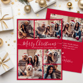 Cartes Pour Fêtes Annuelles Élégant Script Red 5 Photo Collage Noël