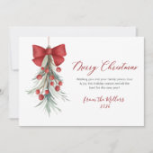 Cartes Pour Fêtes Annuelles Élégant Script Red Berries Verdure Noël (Devant)