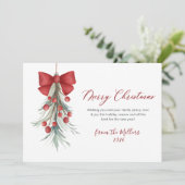Cartes Pour Fêtes Annuelles Élégant Script Red Berries Verdure Noël (Debout devant)