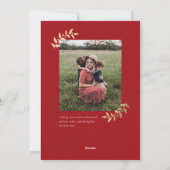 Cartes Pour Fêtes Annuelles Élégant Script Red Gold Branches 2 Photo Noël (Dos)