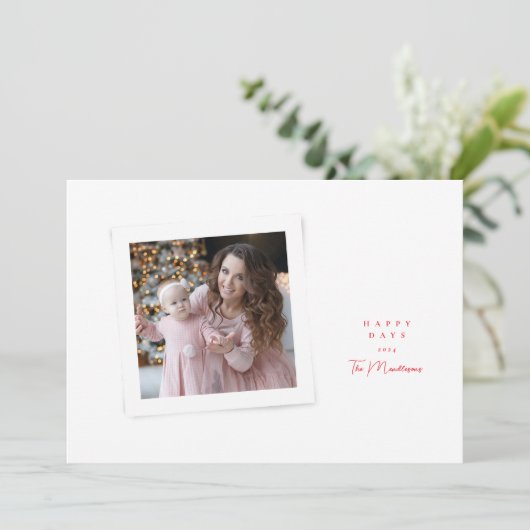 Cartes Pour Fêtes Annuelles élégant script rouge blanc heureux jours photo (Debout devant)