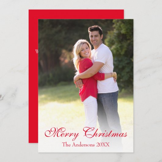 Cartes Pour Fêtes Annuelles Élégant script rouge photo Joyeux Noël (Devant / Derrière)