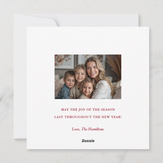 Cartes Pour Fêtes Annuelles Élégant Script rouge photo personnalisée Noël (Dos)
