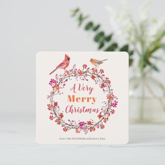 Cartes Pour Fêtes Annuelles Élégant script rustique de la couronne de canneber (Debout devant)