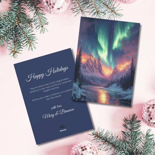 Cartes Pour Fêtes Annuelles Elegant Script Tree Non Photo Aurora Holiday