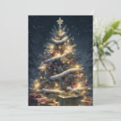 Cartes Pour Fêtes Annuelles Elegant Script Tree Non Photo Snowy Christmas (Debout devant)