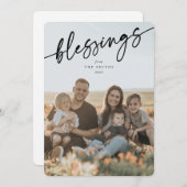 Cartes Pour Fêtes Annuelles Élégant script typographique noir "Bénédictions" (Devant / Derrière)