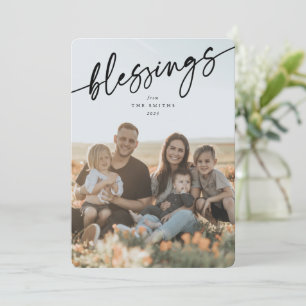 Cartes Pour Fêtes Annuelles Élégant script typographique noir "Bénédictions"