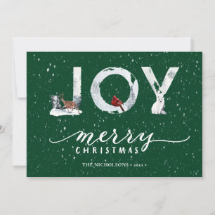 Cartes Pour Fêtes Annuelles Élégant script vert moderne JOIE Blanche Neige Ove