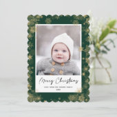 Cartes Pour Fêtes Annuelles Élégant script vert moderne Snowflakes Bokeh (Debout devant)