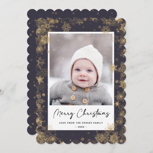 Cartes Pour Fêtes Annuelles Élégant script vert moderne Snowflakes Bokeh (Devant / Derrière)