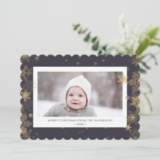 Cartes Pour Fêtes Annuelles Élégant script vert moderne Snowflakes Bokeh (Debout devant)