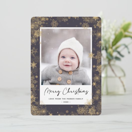 Cartes Pour Fêtes Annuelles Élégant script vert moderne Snowflakes Bokeh (Debout devant)