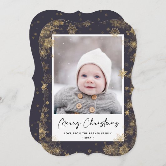 Cartes Pour Fêtes Annuelles Élégant script vert moderne Snowflakes Bokeh (Devant / Derrière)