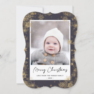 Cartes Pour Fêtes Annuelles Élégant script vert moderne Snowflakes Bokeh
