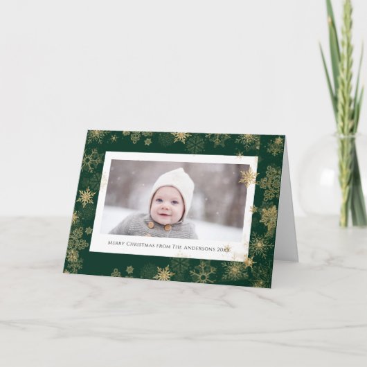 Cartes Pour Fêtes Annuelles Élégant script vert moderne Snowflakes Bokeh (Devant)