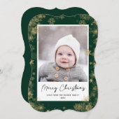 Cartes Pour Fêtes Annuelles Élégant script vert moderne Snowflakes Bokeh (Devant / Derrière)