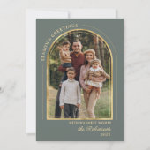 Cartes Pour Fêtes Annuelles Elegant Seasons Greetings Gold Arch Green 4 Photo (Devant)