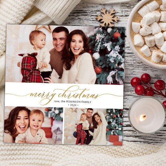 Cartes Pour Fêtes Annuelles Élégant sertissage de script 3 photos multiples No