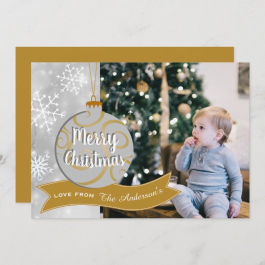 Cartes Pour Fêtes Annuelles Elégant Silver Grey Gold Bauble Photo Noël (Devant / Derrière)