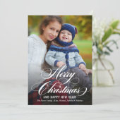 Cartes Pour Fêtes Annuelles Élégant Silver Joyeux Noël Script Photo (Debout devant)