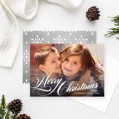 Cartes Pour Fêtes Annuelles Élégant Silver Joyeux Noël Script Photo