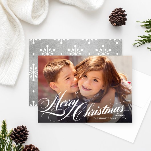 Cartes Pour Fêtes Annuelles Élégant Silver Joyeux Noël Script Photo