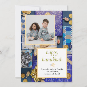 Cartes Pour Fêtes Annuelles Elegant Simple Joyeux Hanukkah Famille 1 Photo