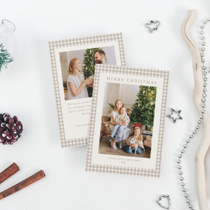 Cartes Pour Fêtes Annuelles Élégant Simple Neutre Carreaux 2 Photo Noël