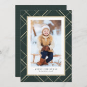 Cartes Pour Fêtes Annuelles Élégant simple plaid une photo vert Noël (Devant / Derrière)