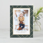 Cartes Pour Fêtes Annuelles Élégant simple plaid une photo vert Noël (Debout devant)