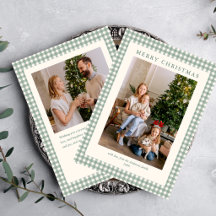 Élégant Simple Vert Sauge à Carreaux 2 Photo Noël
