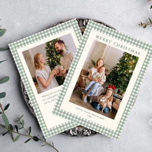 Cartes Pour Fêtes Annuelles Élégant Simple Vert Sauge à Carreaux 2 Photo Noël