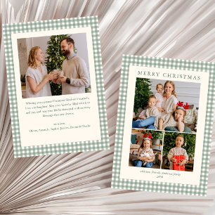 Cartes Pour Fêtes Annuelles Élégant Simple Vert Sauge à Carreaux 4 Photo Noël