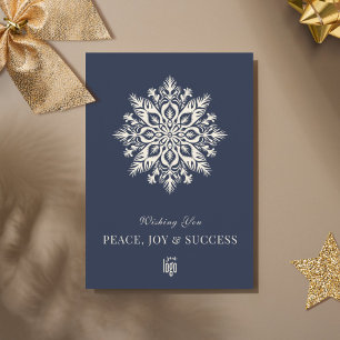Cartes Pour Fêtes Annuelles Élégant Snowflake Navy Blue Corporate Logo