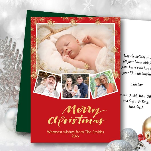 Cartes Pour Fêtes Annuelles Élégant Snowflakes Gold Script Modern Red Festive