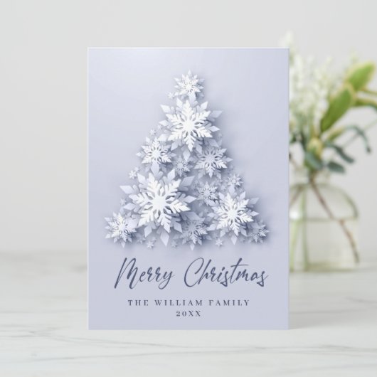 Cartes Pour Fêtes Annuelles Élégant Snowflakes Noël Arbre Salutation (Debout devant)