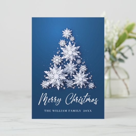 Cartes Pour Fêtes Annuelles Élégant Snowflakes Noël Arbre Salutation (Debout devant)
