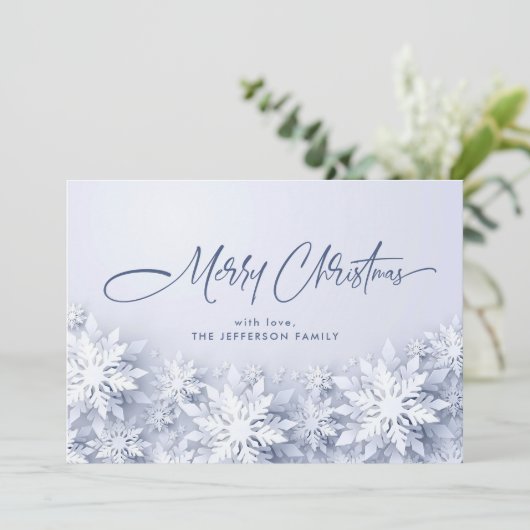 Cartes Pour Fêtes Annuelles Élégant Snowflakes Salutation de Noël (Debout devant)
