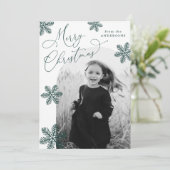 Cartes Pour Fêtes Annuelles Élégant Snowflakes Spruce Green 2 Photo (Debout devant)