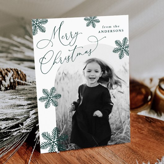 Cartes Pour Fêtes Annuelles Élégant Snowflakes Spruce Green 2 Photo