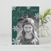 Cartes Pour Fêtes Annuelles Élégant Snowflakes Spruce Green 2 Photo (Debout devant)