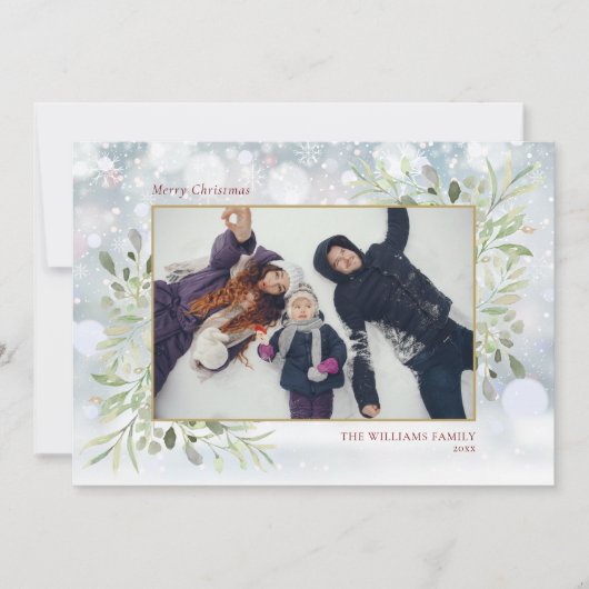 Cartes Pour Fêtes Annuelles Élégant Snowflakes vert Joyeux Noël Photo (Devant)