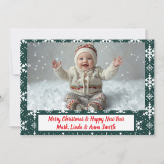 Cartes Pour Fêtes Annuelles Élégant Snowflakes vert Photo de Noël