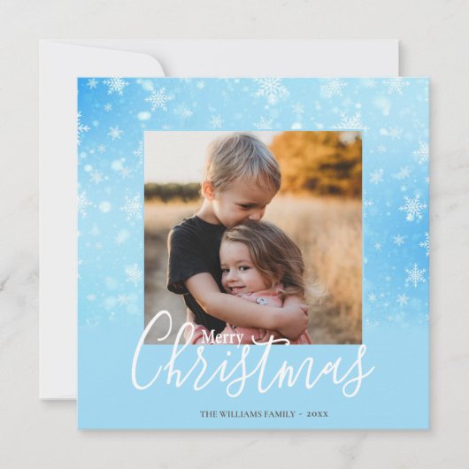 Cartes Pour Fêtes Annuelles Elégant Snowy Blue Joyeux Noël Photo (Devant)