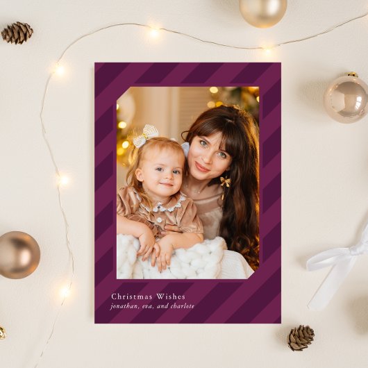 Cartes Pour Fêtes Annuelles Élégant Stripes De Noël Simplement Photo Élégante
