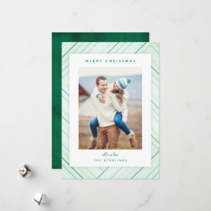 Cartes Pour Fêtes Annuelles Elégant Stripes Green Family Photo
