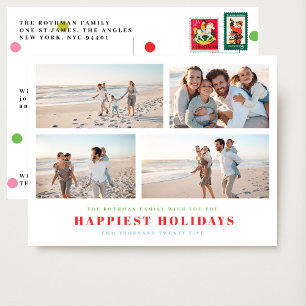 Cartes Pour Fêtes Annuelles Élégant STYLE Coloré 4 Photo Collage HAPPIEST